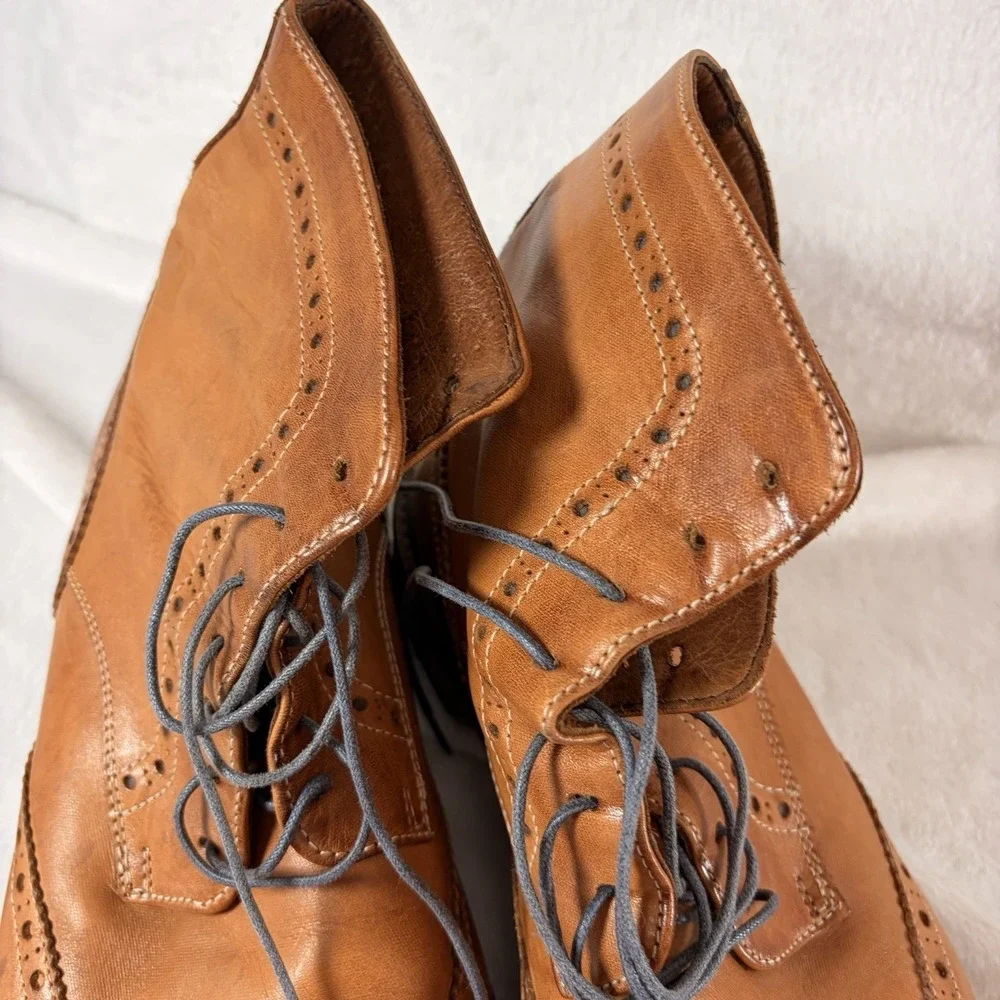 Vintage Cuoio Men's Italian Tan Leather Wingtip Brogue Boots Size 11 M #7067 GVC